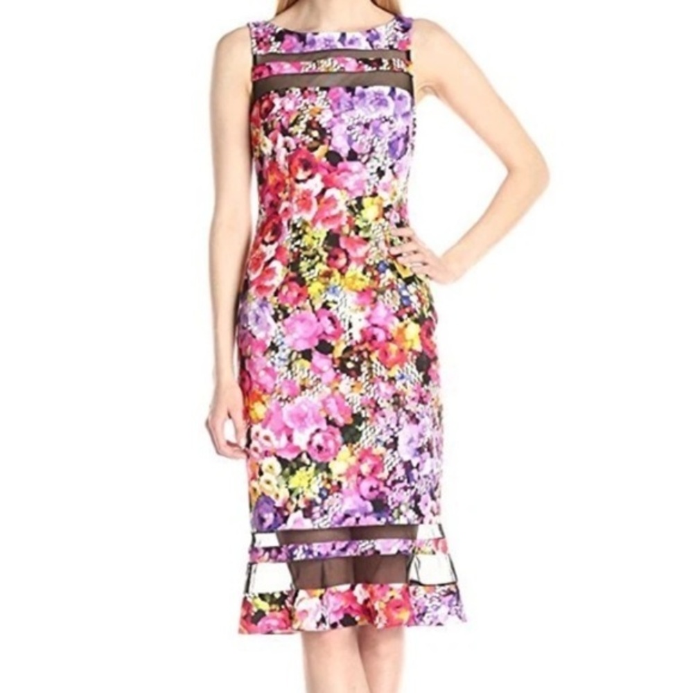 Badgley Mischka Digital Floral Pencil Dress | Size 12 | NWT | Colorful, Rainbow